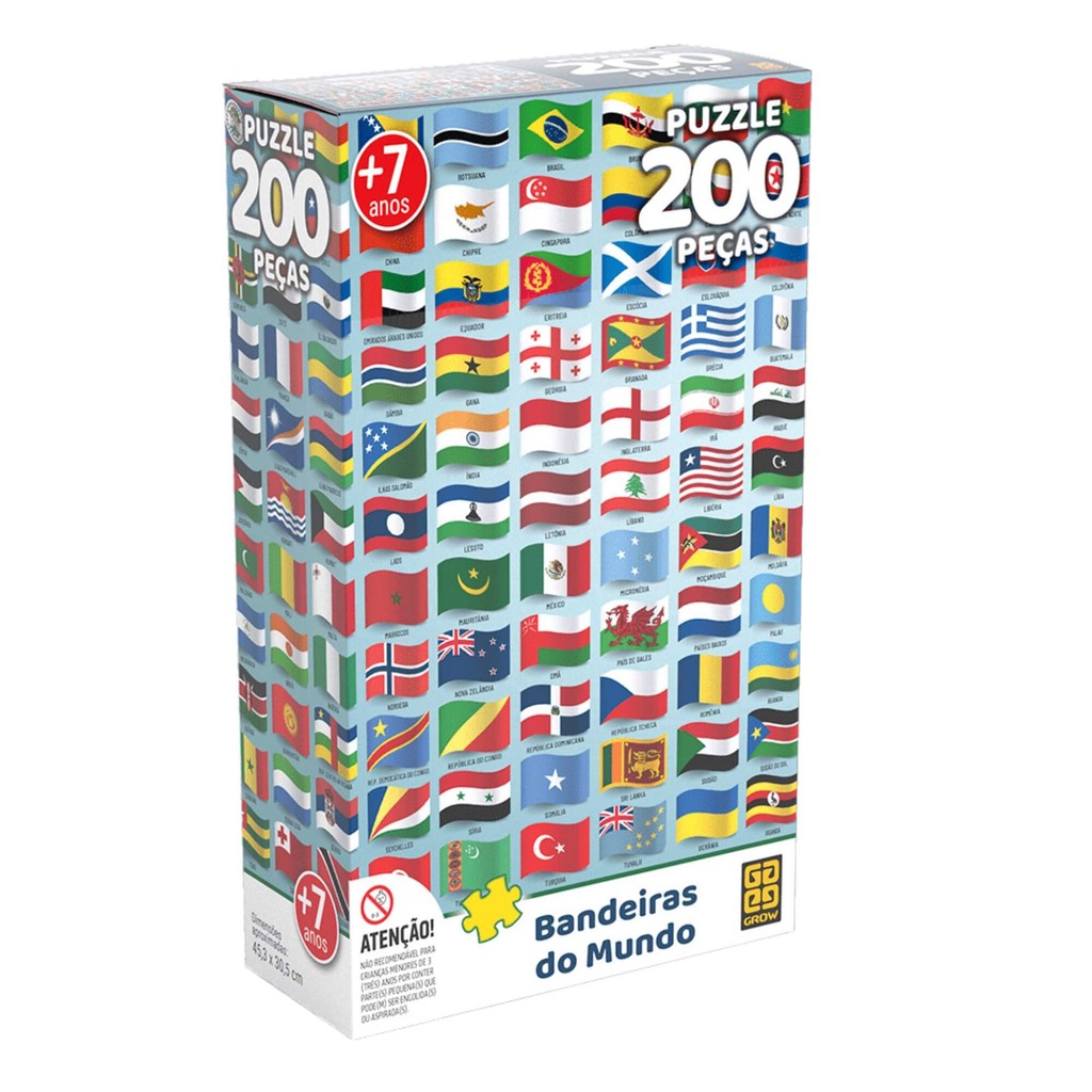 Brinquedo Infantil Quebra-Cabeça Puzzle Bandeiras do Mundo 200 Peças Grow - 04034