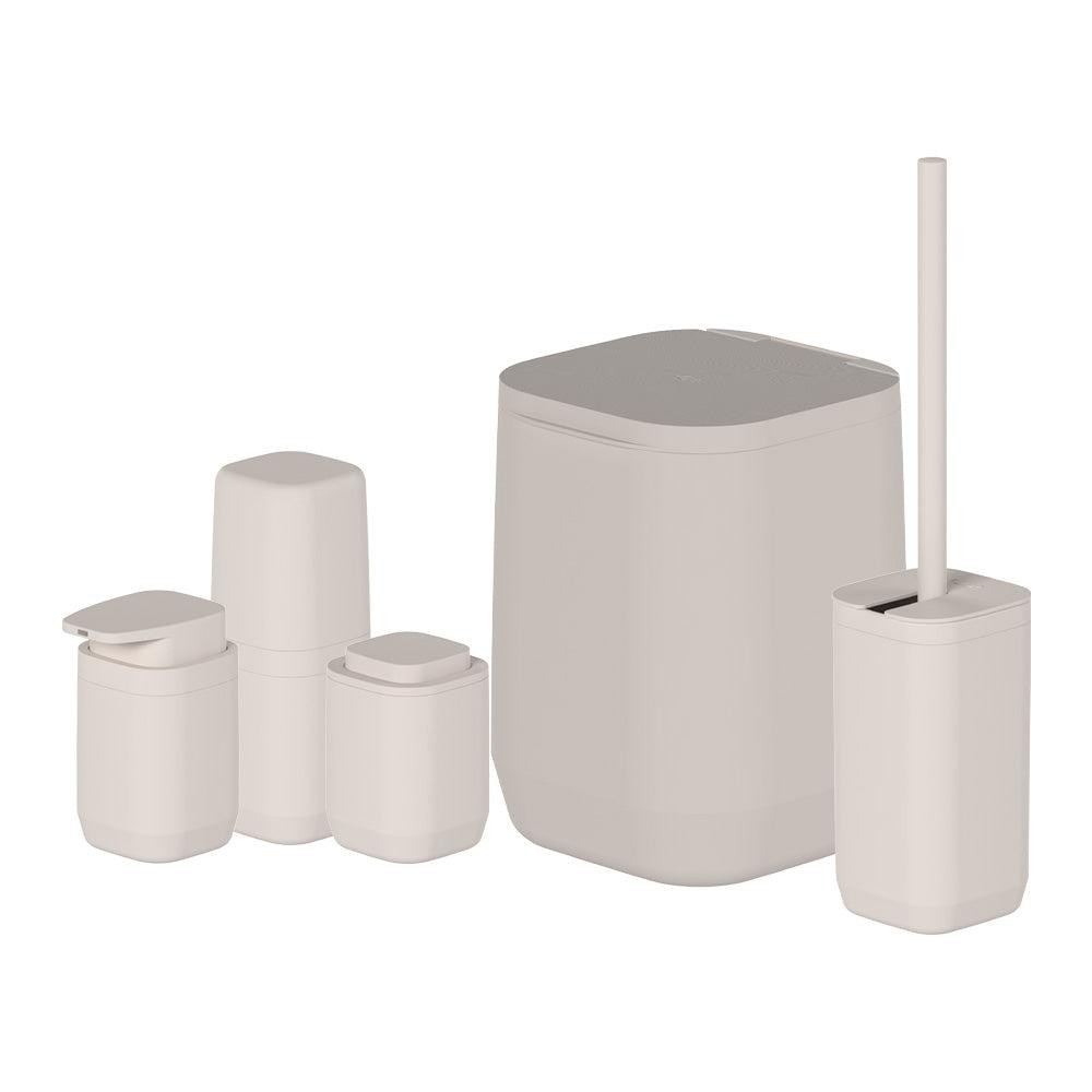 Kit de banheiro Completo com lixeira de piso/parede Ou 5 peças Linha Aura - Bege em Oferta na Shopee