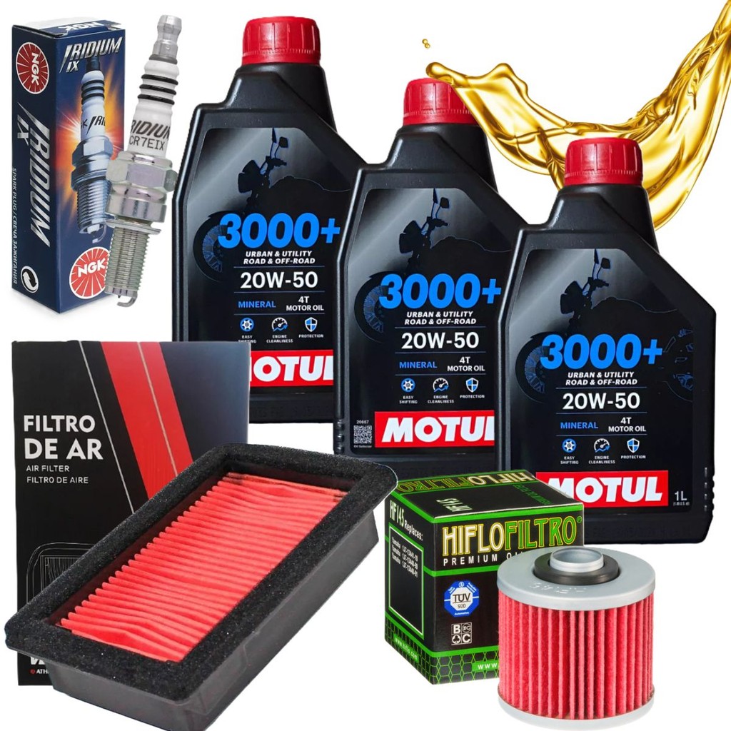 Kit Revisão Xt 660r Motul 3000+ 20w50 Mineral Vela Iridium Ngk + Filtros