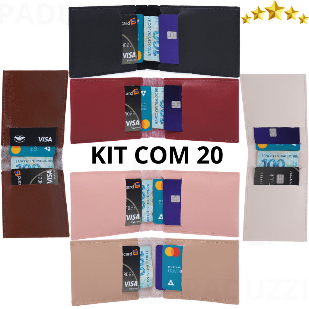 Hiper kit 20 Porta cartão feminino Masculino Carteira Slim em Oferta na Shopee