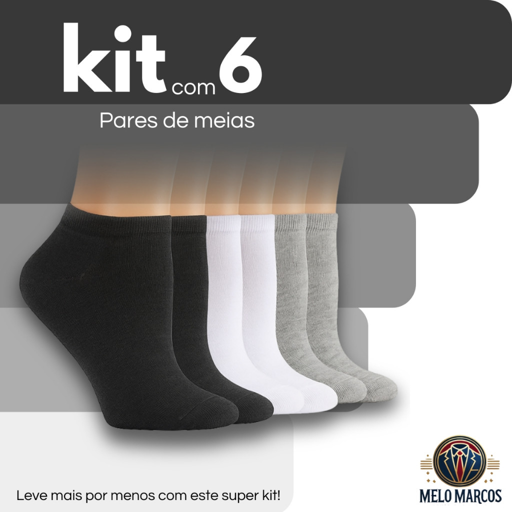 Kit 06 Meia Soquete Pares Cano Curto Confortáveis Diversas Cores Academia Dia a Dia Unissex Atacado