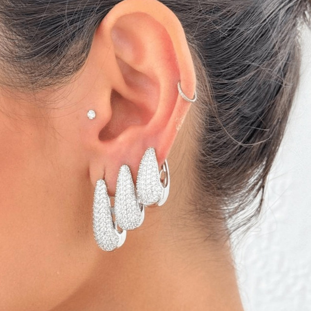 Kit 3 Brincos de argola banhados a ouro 18k e prata 925 femininos zircônia em formato de gota
