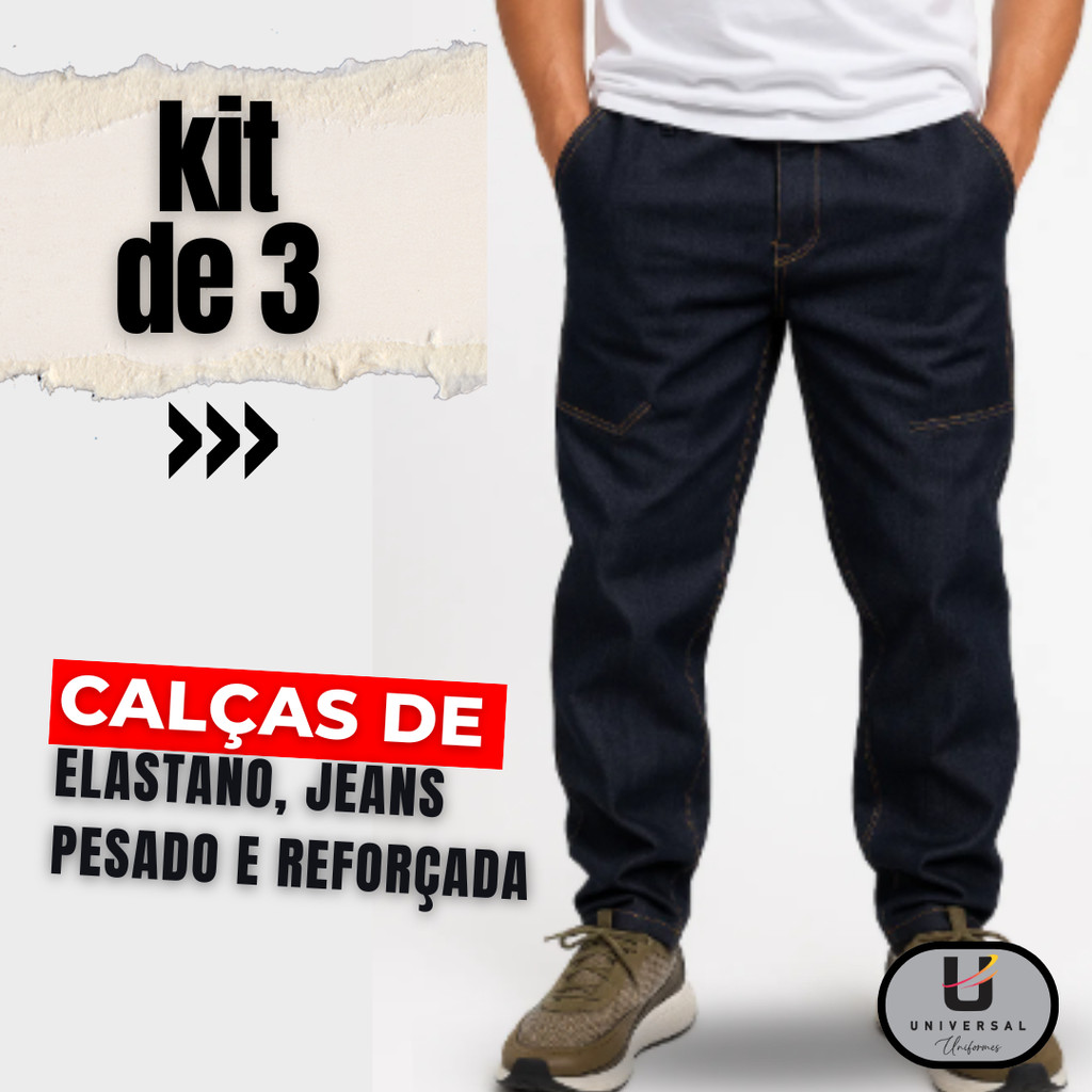 kit (3) Calças Jeans Estilo Brim – Trabalho Pesado com Estilo e Resistência LANÇAMENTO em Oferta na Shopee