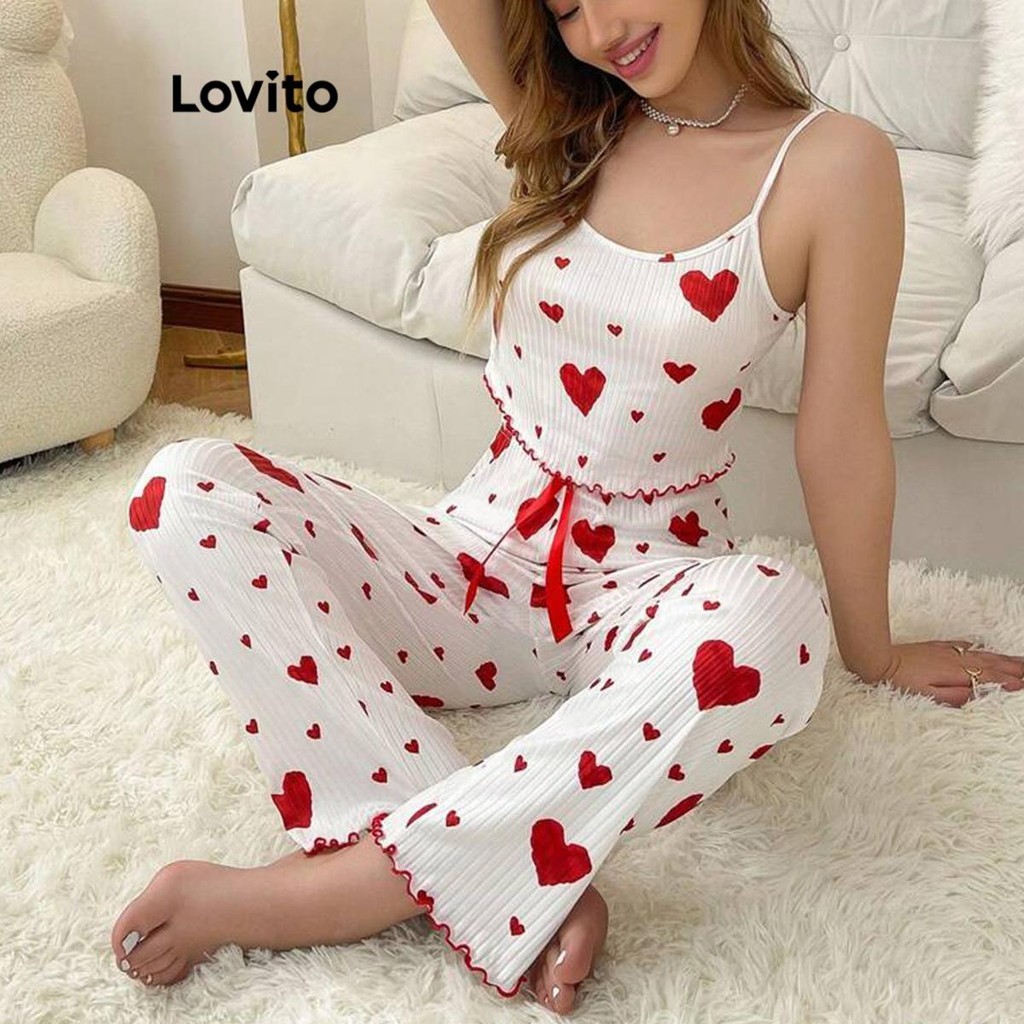 Lovito Conjunto de pijama casual em forma de coração para mulheres LNL69357