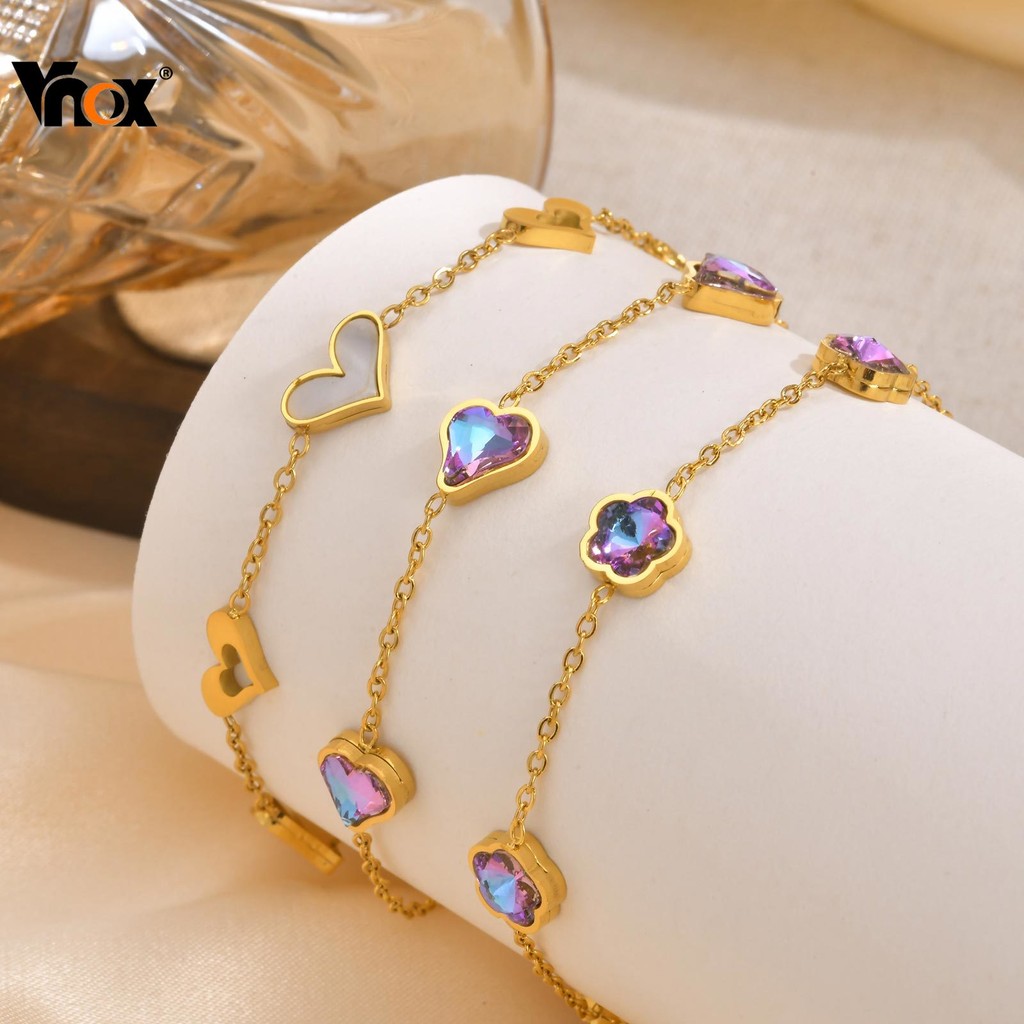 Pulseira Vnox Shell Heart Para Mulheres Em Aço Inoxidável 18k Que Não Desbota , Corrente De Mão , Joia , Presente em Oferta na Shopee