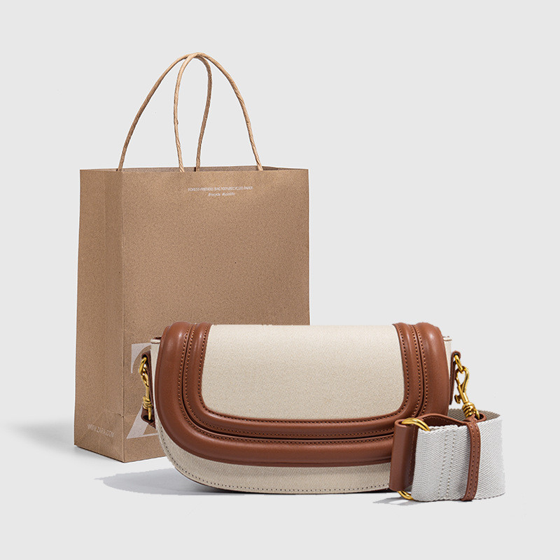 Bolsa De Sela Explosiva Feminina Elegante Versátil Lona De Colisão De Banda Larga Crossbod...