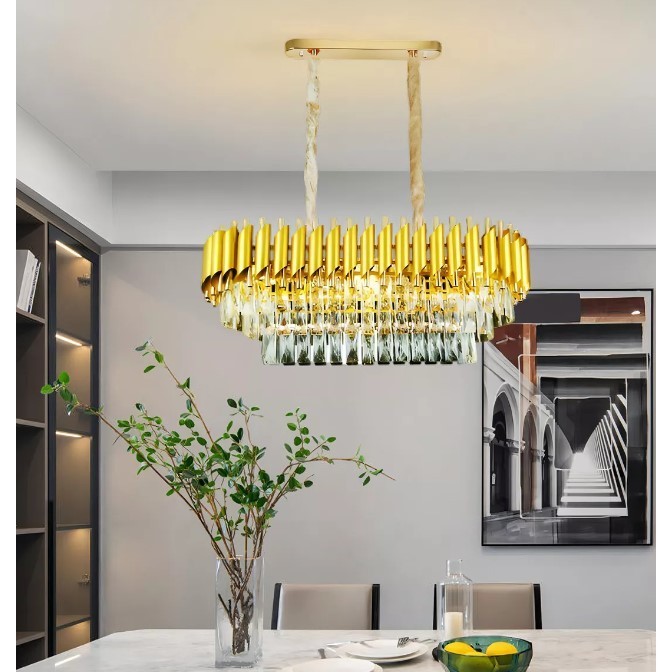 Pendente Lustre 75cm Metal Cristal Dourado Sindora Dcd06512 110v/220v