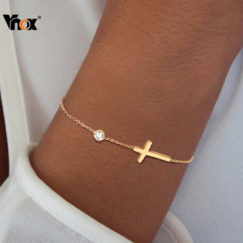 Pulseira De Corrente Cruzada De Diamante Com Pedra De Aniversário Vnox Para Mulheres E Meninas , Aço Inoxidável , Joia Q em Oferta na Shopee