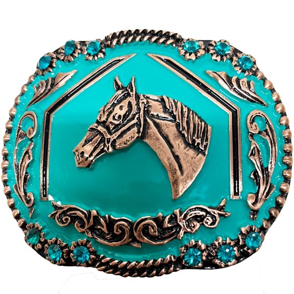 Fivela Country Feminina Cavalo Strass Turquesa