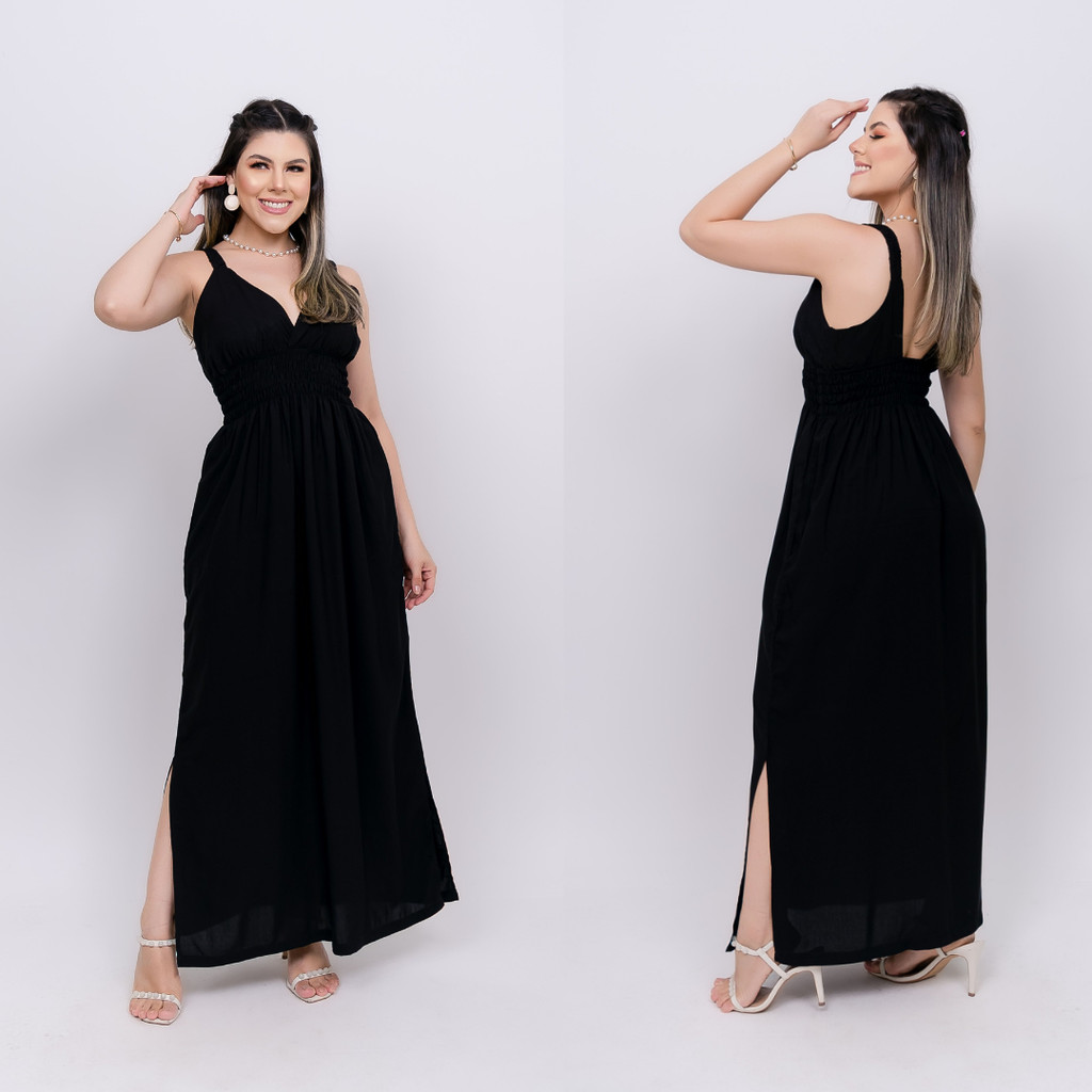Vestido Longo Gestante em Viscolinho Decote e Alças Para Amamentação em Oferta na Shopee