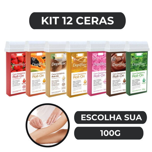 Kit 12 Refil Cera Depilatória Roll-on 100g Depilflax Escolha