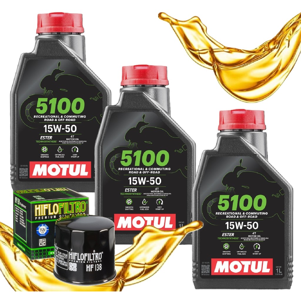 Troca de Óleo P/ Bandit 650 / Gladius 650 / Inazuma 250 Motul 5100 10w40 + Filtro Hiflo Hf138