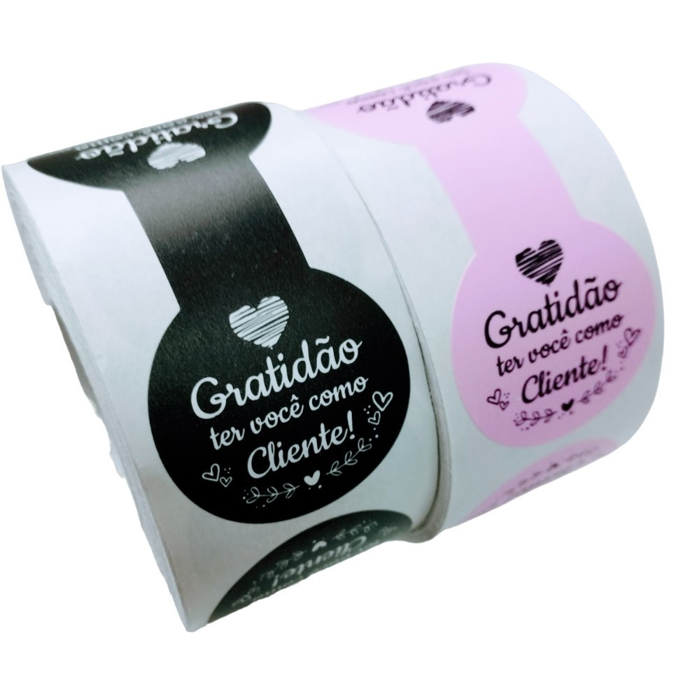 Adesivo Sacola 8x3cm Gratidão ter você como cliente Delivery Lacre Fecha e Sacos