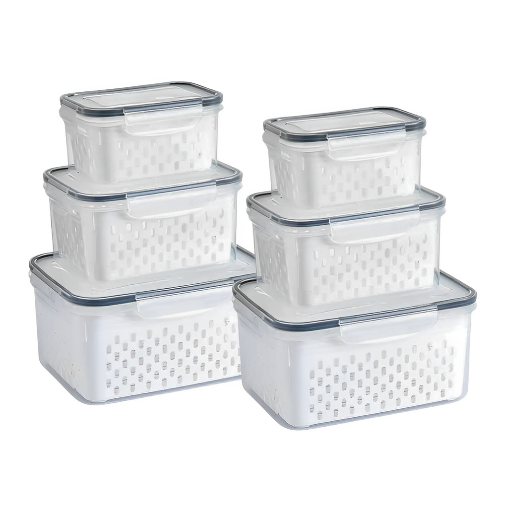 Kit 6 Organizadores de Geladeira Potes Herméticos Cozinha Alimentos Com Cesto Removível Lavar Frutas