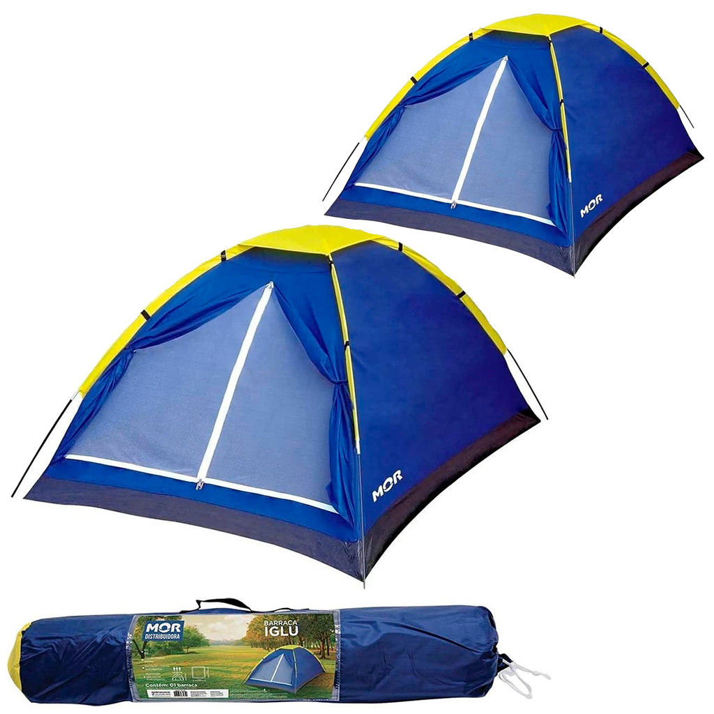 2 Barracas De Camping Estilo Iglu 2 Pessoas Azul Impermeável Com Bolsa Coluna d´água 300mm - MOR