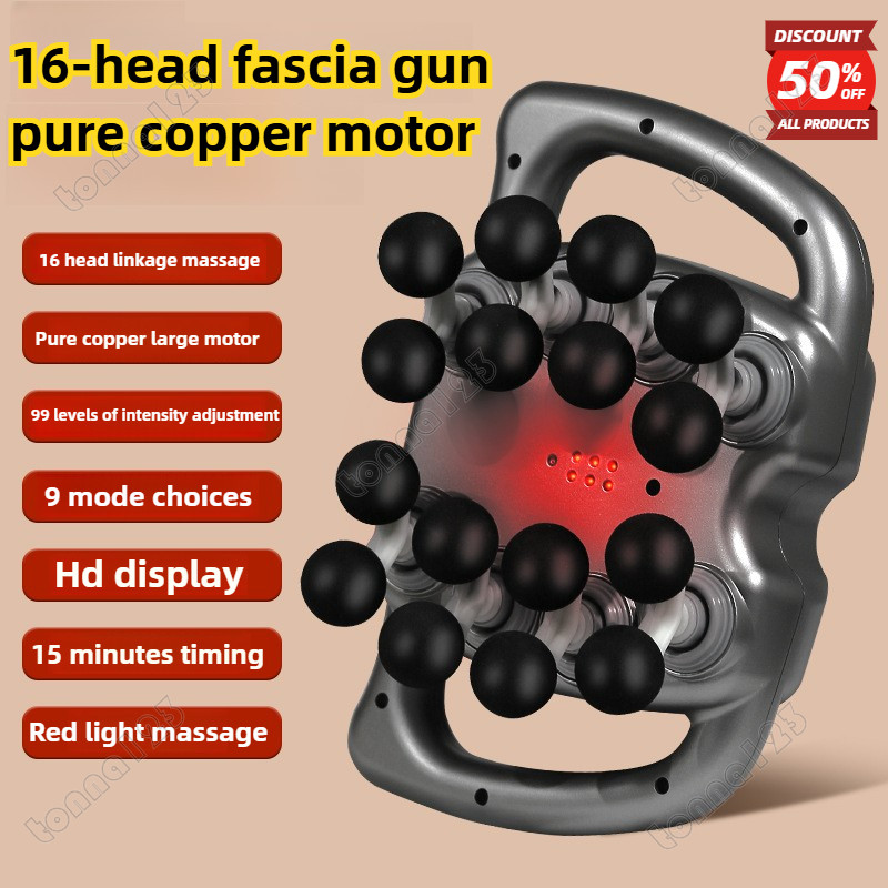 Pistola De Fáscia De 16 Cabeças , Vibração De Alta Frequência , Massagem Corporal , Massageador De Costas E Cintura , Pe