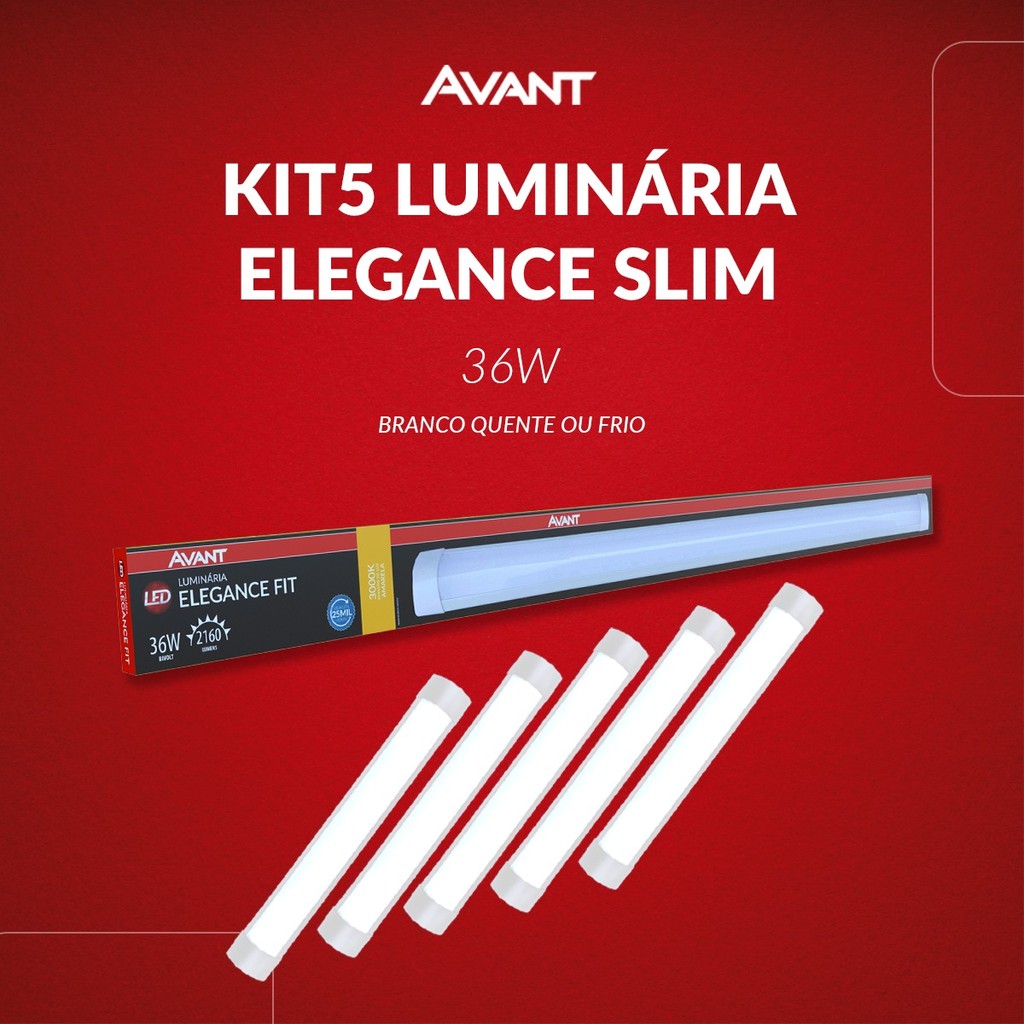 kit 5 Luminaria Led Elegance Fit 36w 3000k ou 6500K 110v/220v Branco Avant