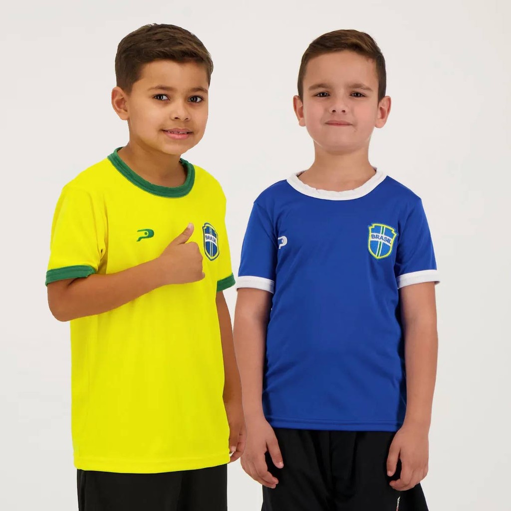 Kit de 2 Camisas Placar Brasil Amarela e Azul Infantil em Oferta na Shopee