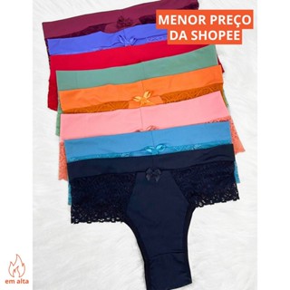 Kit Calcinhas Cós Alto Renda Microfibra Premium - Flor em Oferta na Shopee