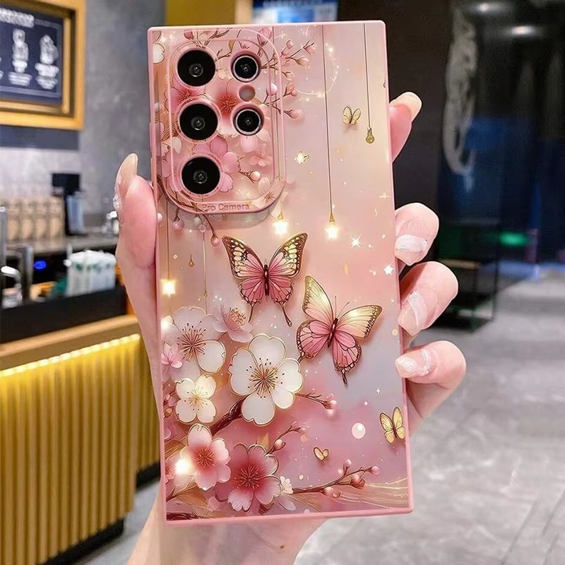 Capa De Telefone Rosa Para Samsung A16 A15 A54 A34 A13 A14 A35 A55 A05 A32 A23 Borboleta Design Floral Silicone Macia