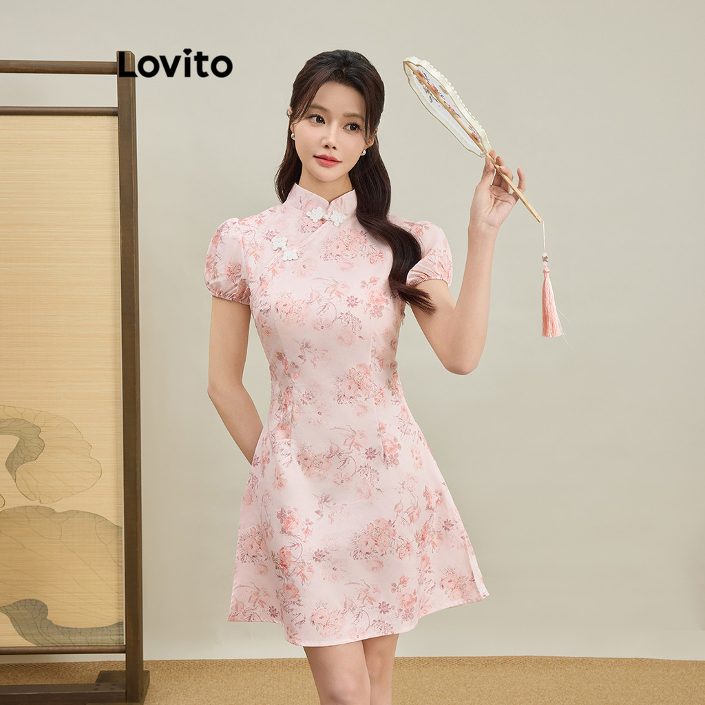 Lovito Vestido Elegante Com Nó Floral Ditsy Para Mulheres L112ED610 em Oferta na Shopee