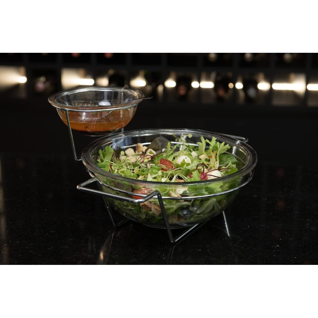 Saladeira De Vidro 2 Potes Com Bowl Molho Tempero Suporte