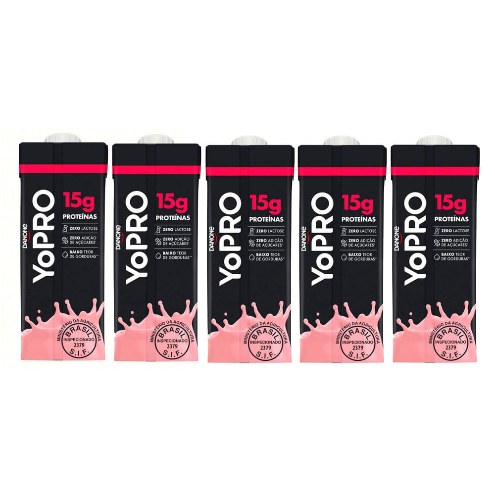 Kit 5 YoPRO Bebida Láctea UHT Morango 15g de proteínas 250ml - Health
