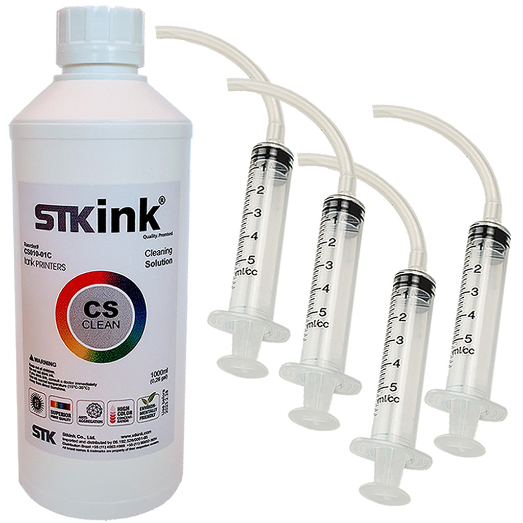 250ml Kit Solução Limpeza STK Cabeças De Impressão + 4 Seringas