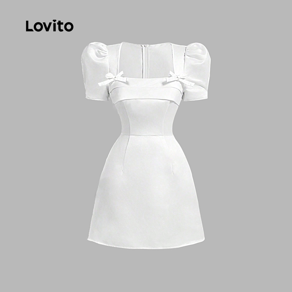Lovito Vestido Casual com laço liso para mulheres L128ED619 em Oferta na Shopee