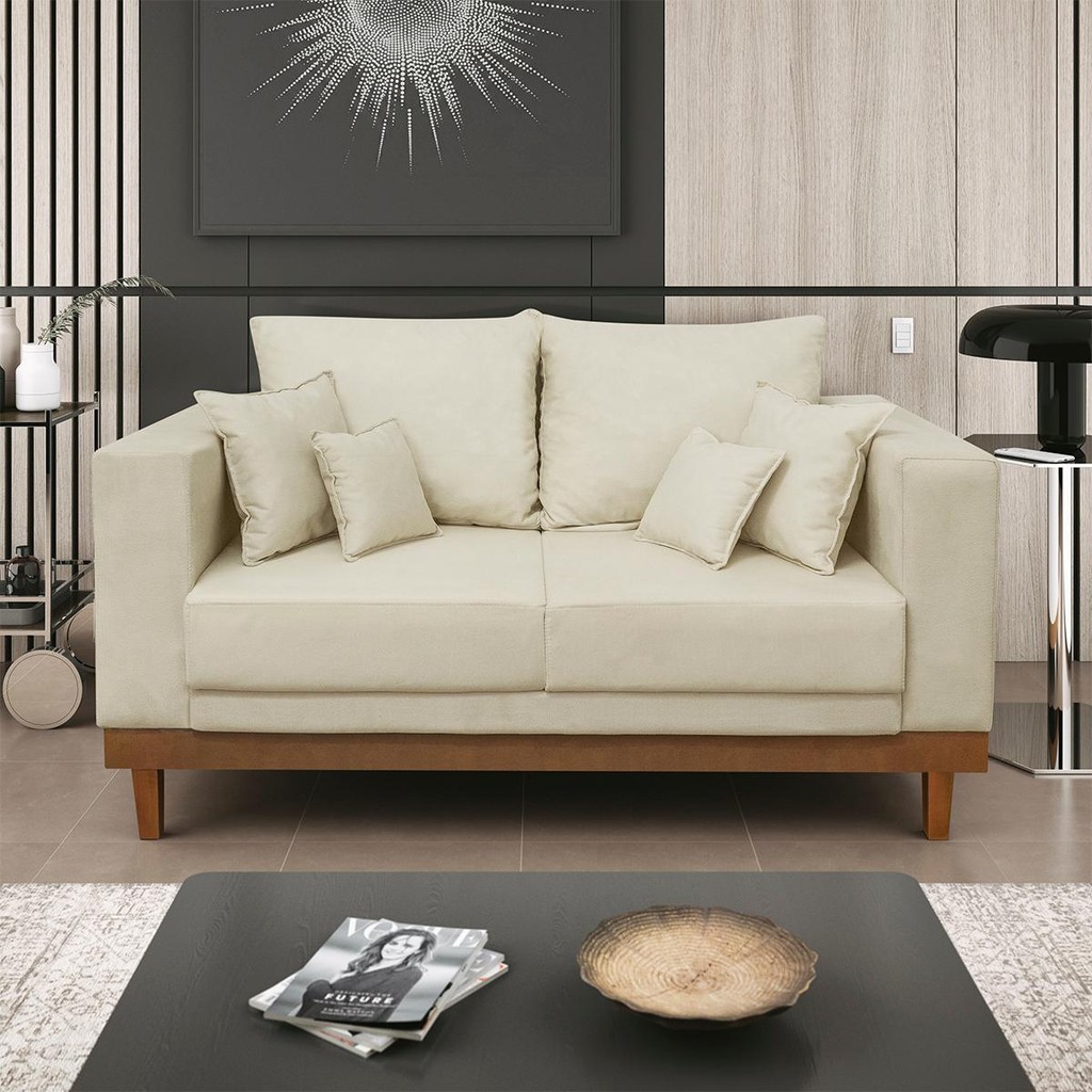 Sofá Namoradeira 2 Lugares Living Base de Madeira Suede em Oferta na Shopee