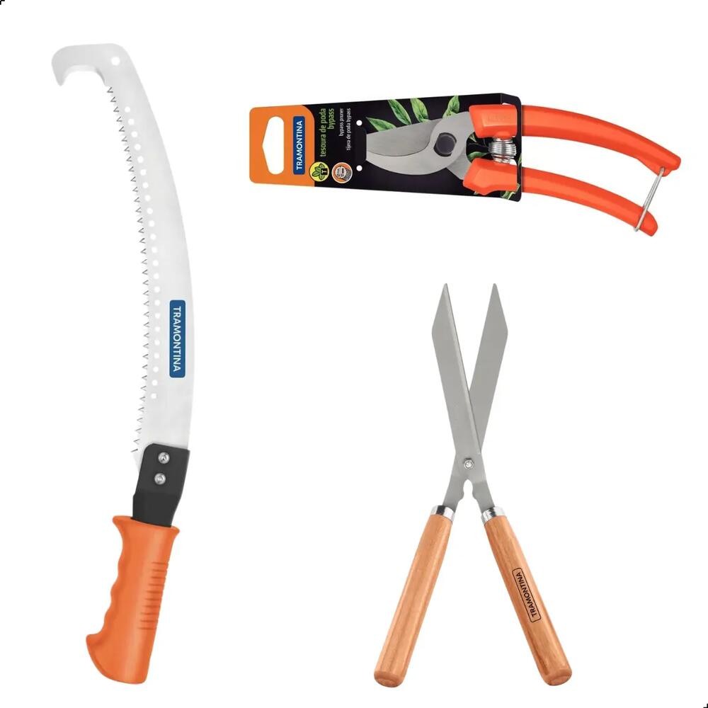 Kit Poda Jardim Tramontina | Serrote + Tesoura Cerca Viva + Tesoura Pequena