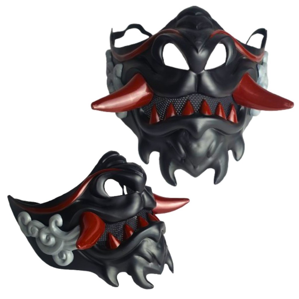 Máscara Fantasia Samurai Dragão Japonês Guerreiro Meio Face Preto em Oferta na Shopee