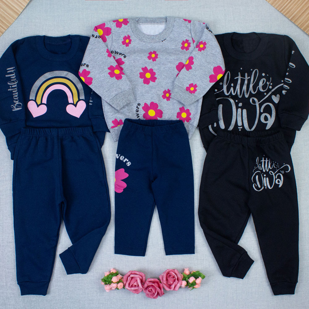 Conjunto Bebê Menina em Moletom Estampado Quentinho