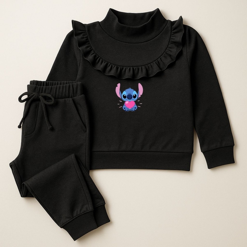 Conjunto Infantil Moletom Lãzinha Calça e Suéter com Estampa do Stitch com Coração
