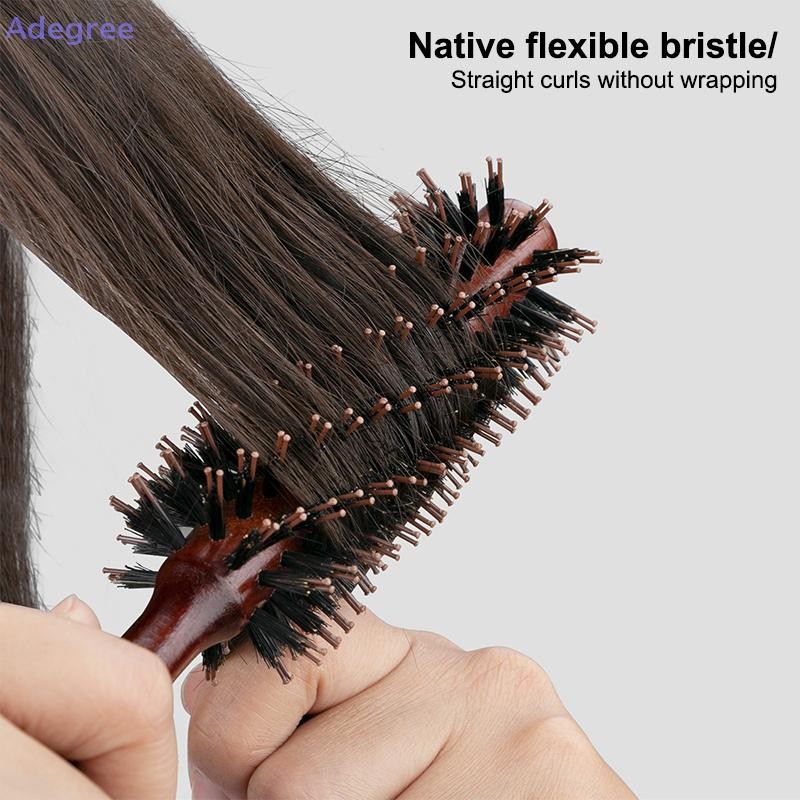Adegree 10/12/14 Linhas Anti Estática Madeira Cerdas De Javali Escova Redonda Secador De Cabelo Ferramenta Estilo Provoc