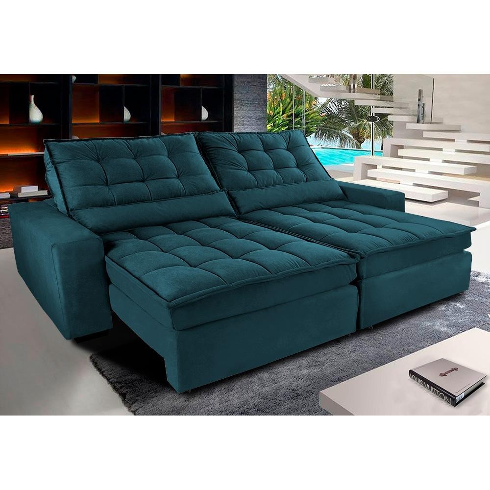 Sofá Retrátil e Reclinável com Molas Ensacadas Cama inBox Gold 3,12m Tecido Suede Velusoft Petróleo em Oferta na Shopee