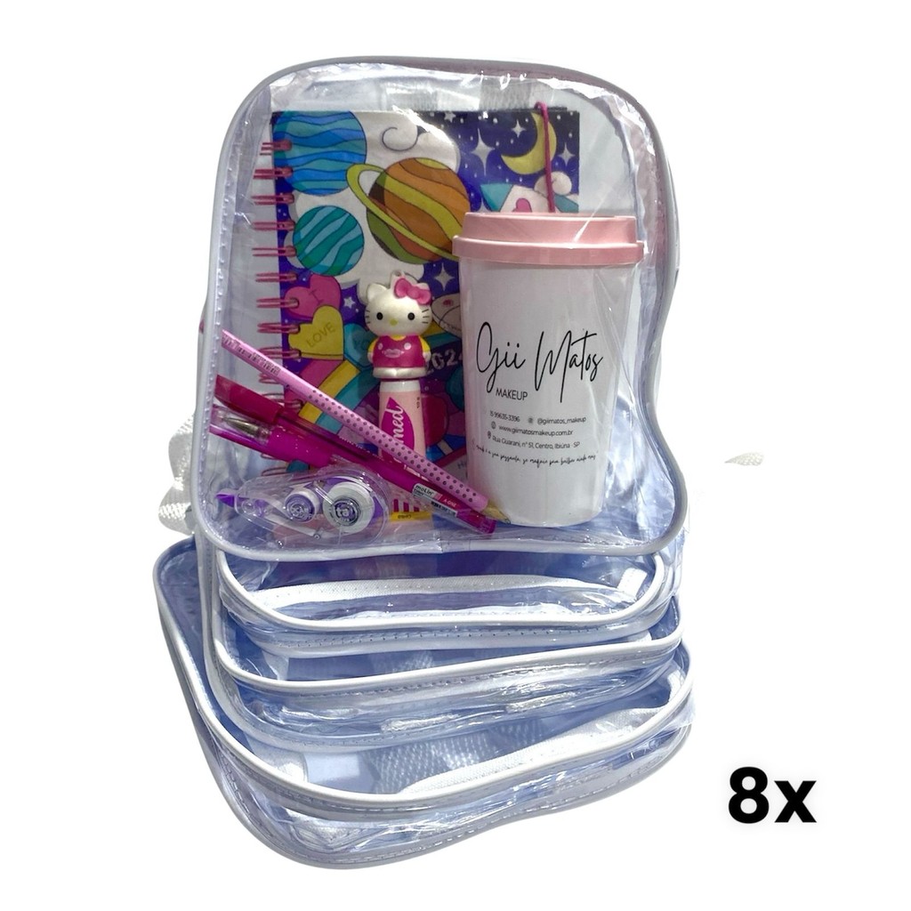 KIT COM 8 MINI MOCHILA infantil transparente escola, praia, viagem, lembrancinhas
