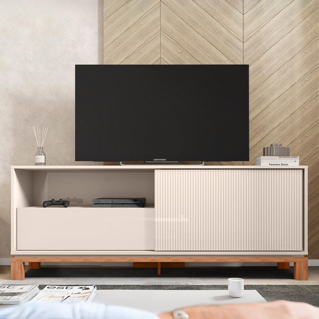 Rack Bancada Para TV 55 Pol 150cm Lucca Off White/Freijó C01 - Mpozenato em Oferta na Shopee