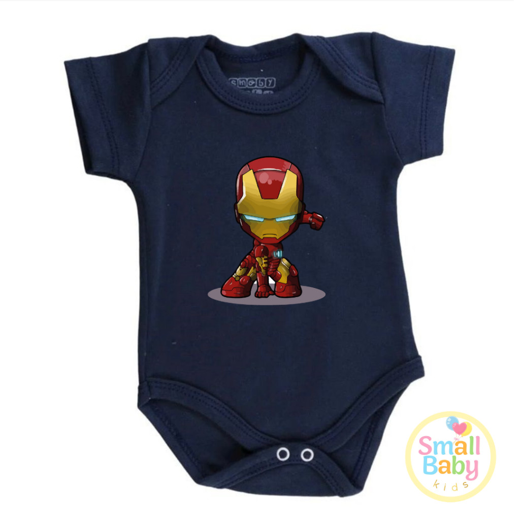 Body Bebe Infantil Personagens da Marvel Homem De Ferro Em Algodão Manga Curta