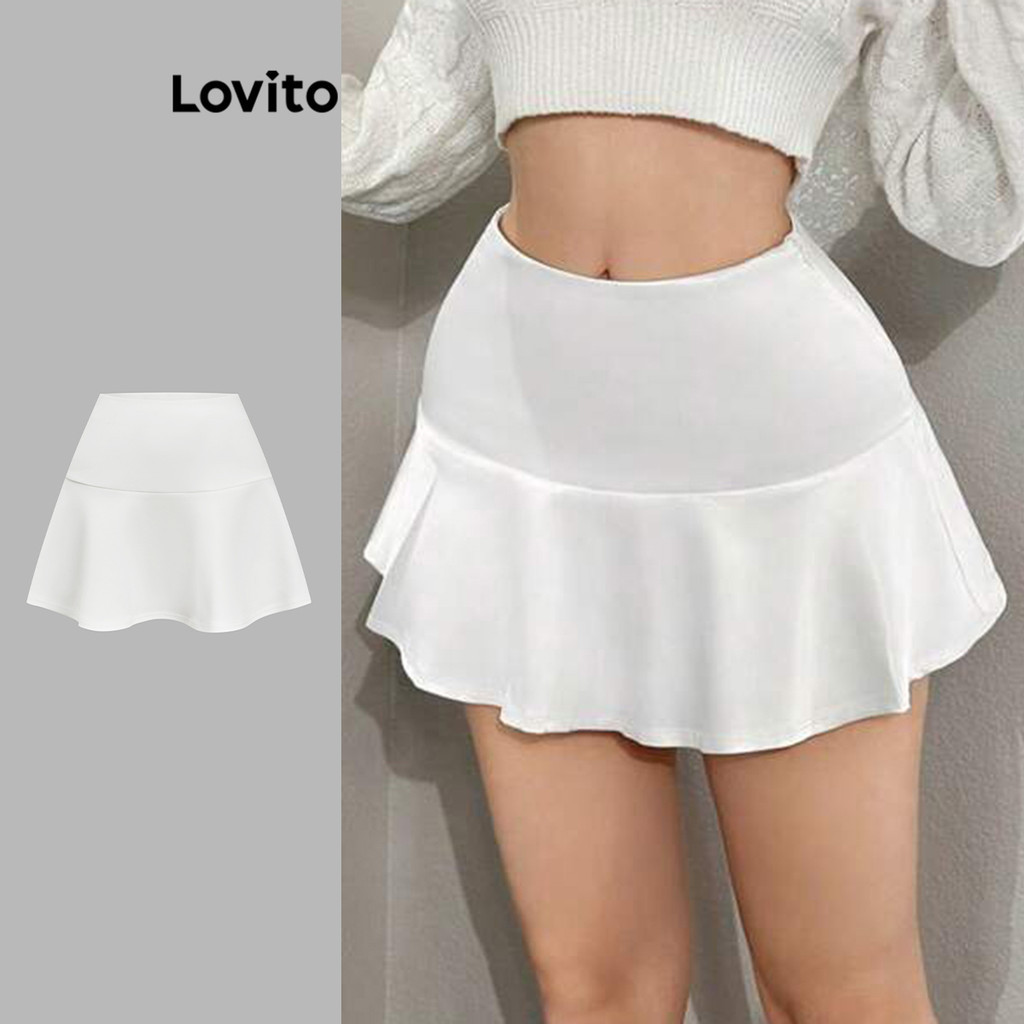 Lovito Saia casual lisa drapeada para mulheres L110AD447 - Women Clothes