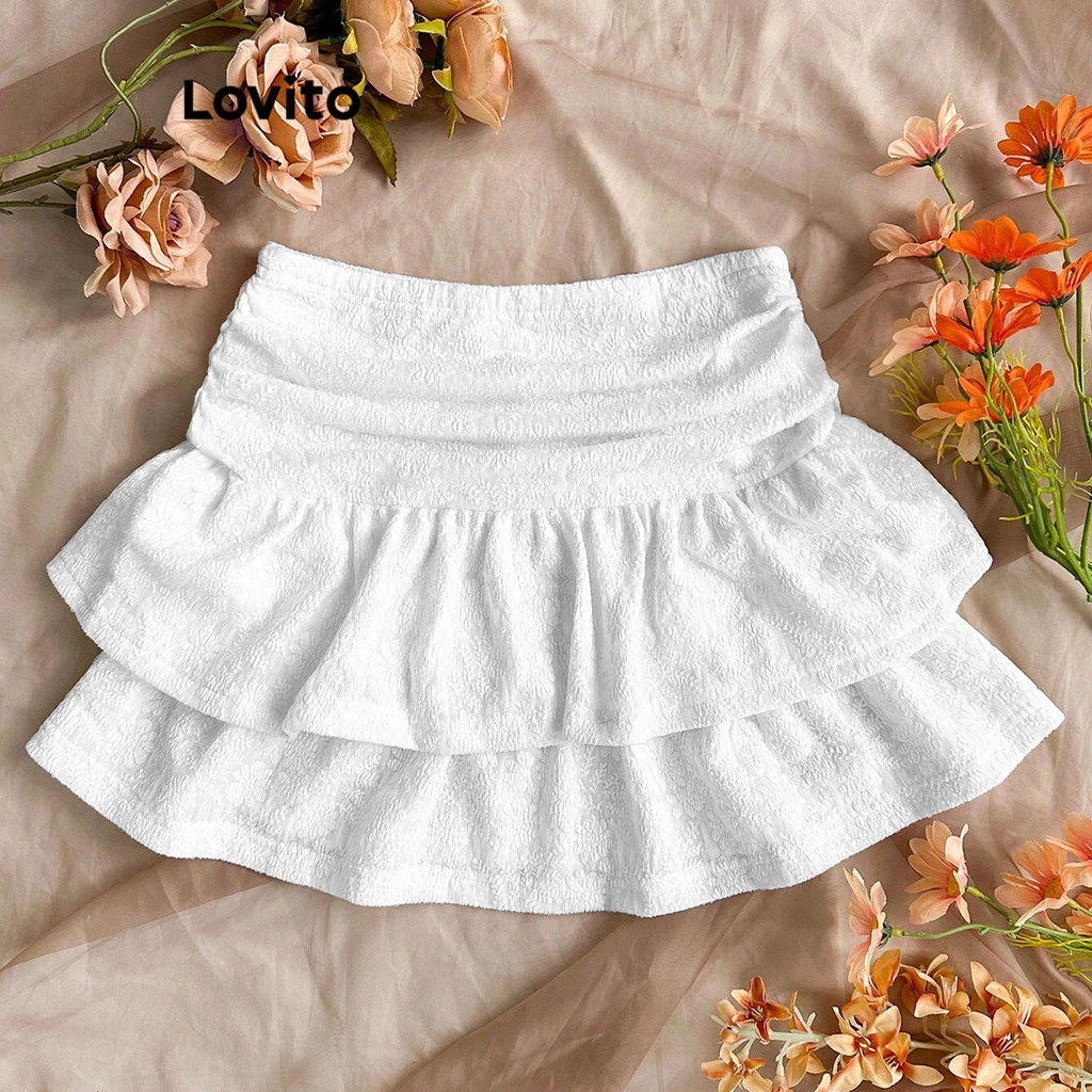Lovito Saia Plissada Em Camadas Lisas E Fofas Para Mulheres L106AD530 em Oferta na Shopee