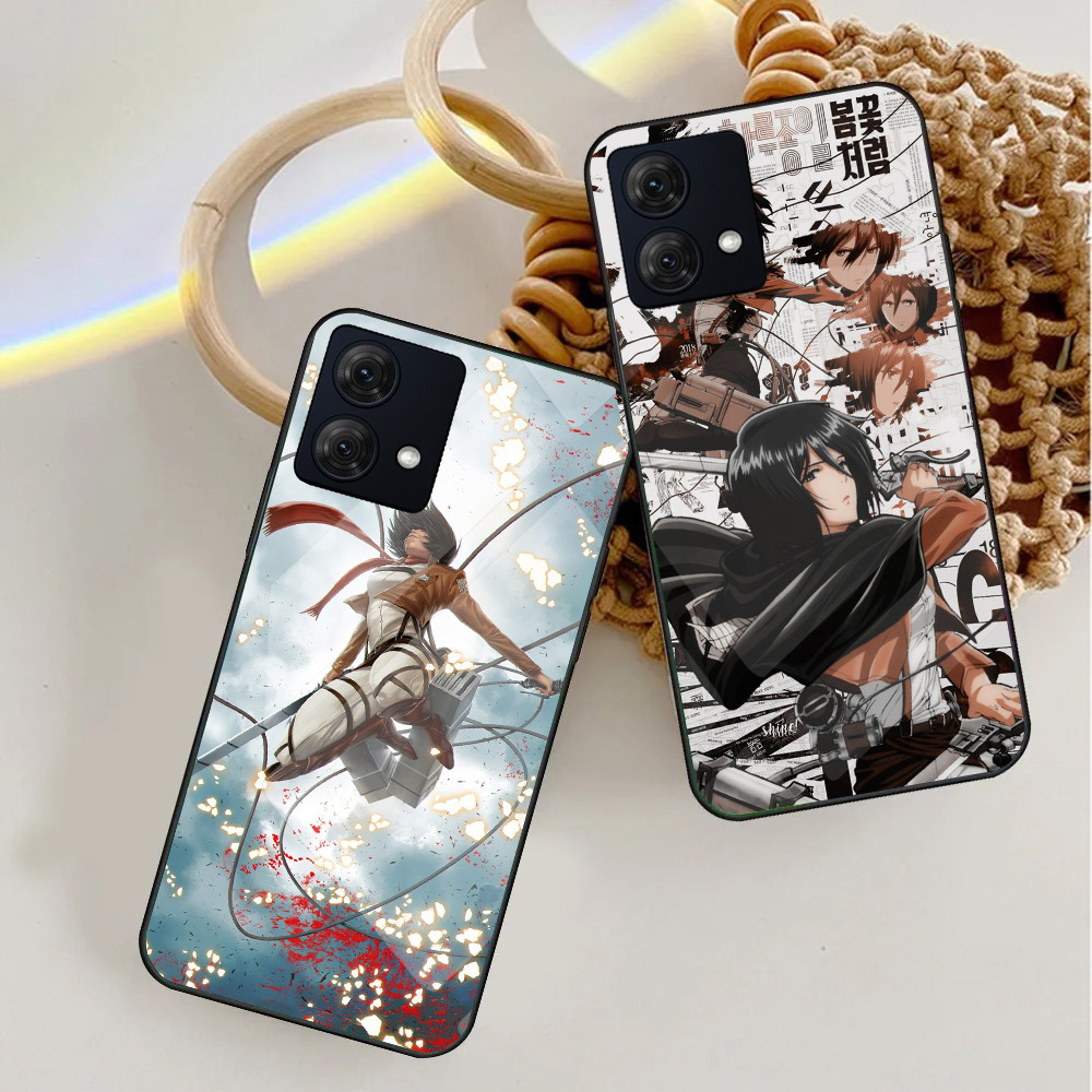 Ataque Em Titã Mikasa Caso De Telefone Vidro Para Motorola Moto G75 G55 G35 G24 G34 G54 G84 G85 G34 Borda 50 60 Pro Capa