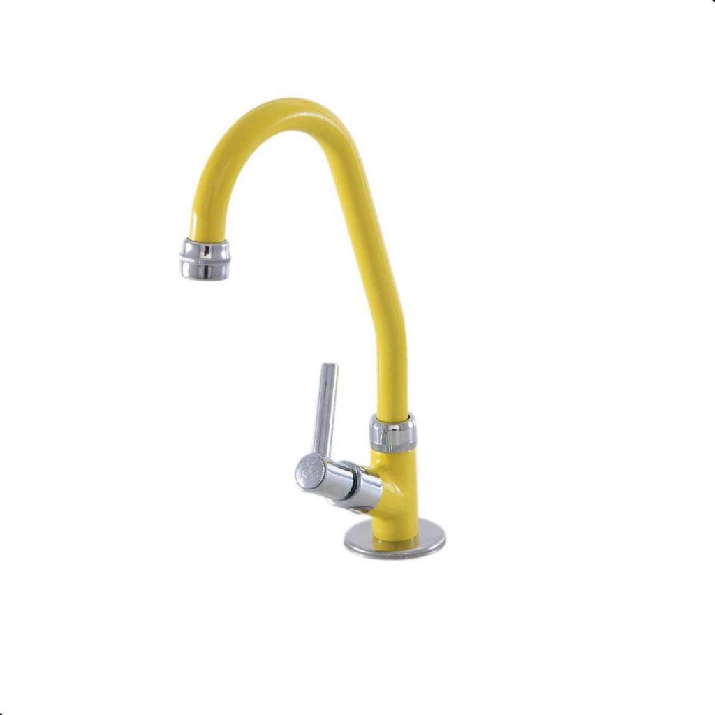 Torneira Amarela para Cozinha 1168 Mesa Bica Alta C34 Colorida 1/4 de Volta