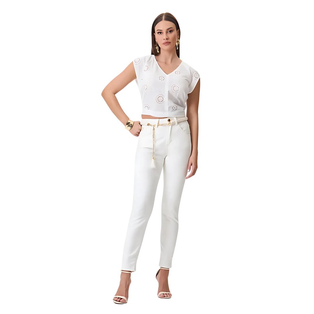 Calça Feminina Turmalina Com Cinto Flor De Lis