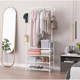 Arara De Roupa Dupla em Aço Inox Cabideiro Sapateira Com Prateleiras Multiuso em Oferta na Shopee