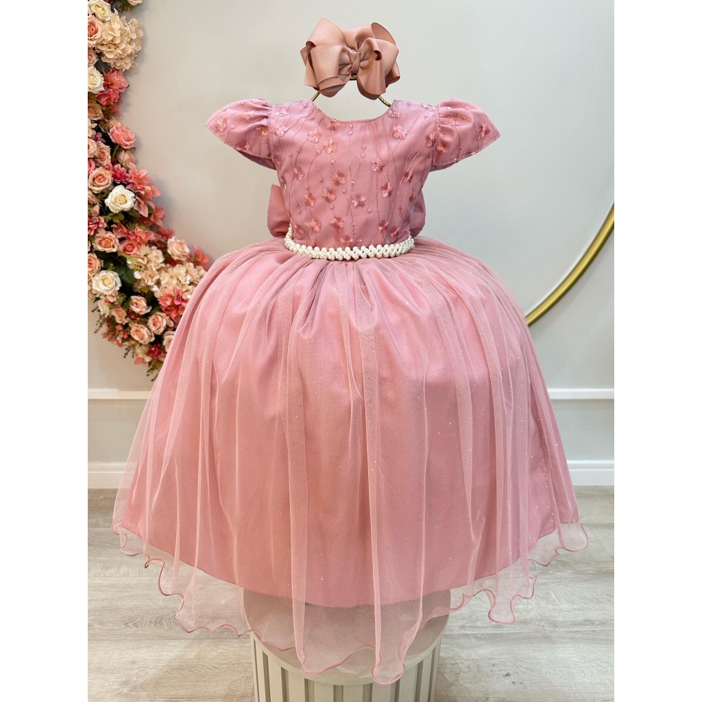 Vestido Infantil longo Rose Daminhas de Honra Longo formatura abc