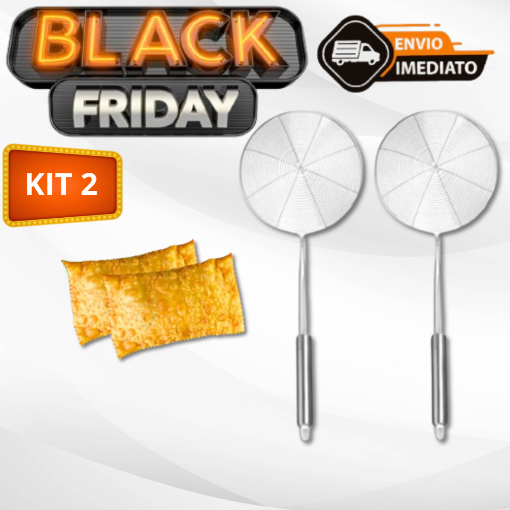 Kit 02 Escumadeira Para Fritura em Aço Inox De Pastel Batata Salgado Peneira Resistente Para Cozinha