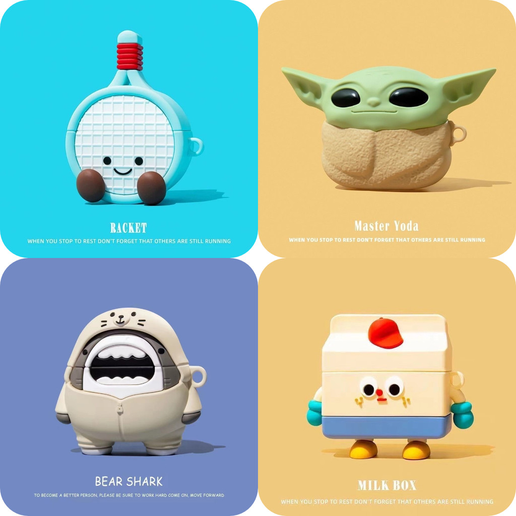 Para Airpods 4 3 2 1 Pro 2 Caso De Fone De Ouvido Bonito Padrão De Raquete De Tênis De Tubarão capinha