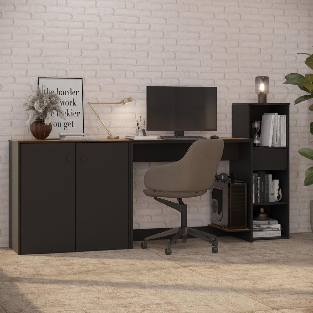 Conjunto de Escritório 3 Peças Smart Office Mesa Armário e Aparador