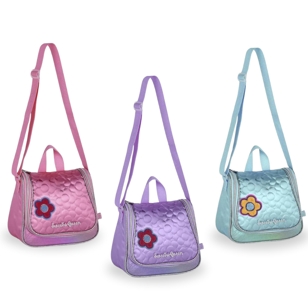 Mochila Lancheira Térmica Escolar Infantil Rosa Roxo Azul Flor Sweet Queen Clio Volta Às Aulas Lanche Passeio Juvenil